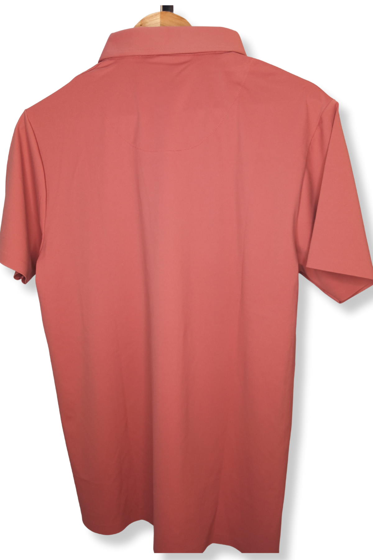 Rear view of the Vision Shirt Tee, emphasizing its wrinkle-free design, shiny finish, and versatile fit for formal or casual settings.