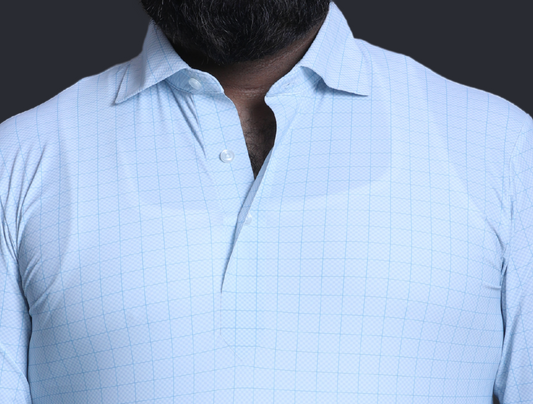 To complete the formal look, the structured firm shirt collar and placate adds a touch of elegance.