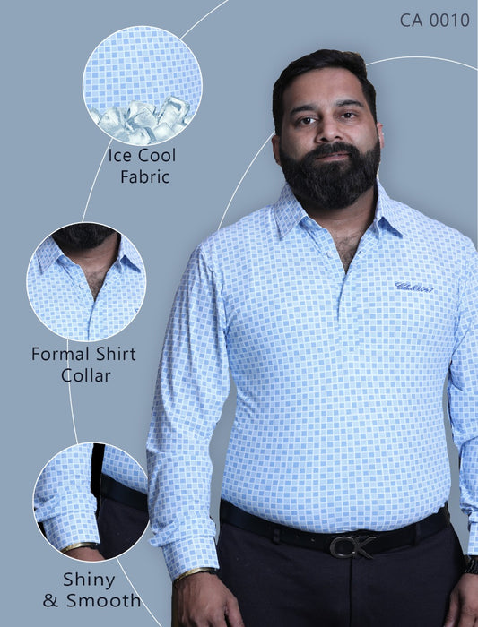 Premium men's checkered office shirt with a crisp hard collar, structured cuffs, and a refined placket. Designed with advanced ice fabric technology for ultra-breathability, moisture-wicking, and a cool touch, ensuring all-day comfort. This wrinkle-resistant, crease-free dress shirt blends timeless checkered patterns with a professional, tailored fit—ideal for corporate offices, business meetings, and smart-casual styling.